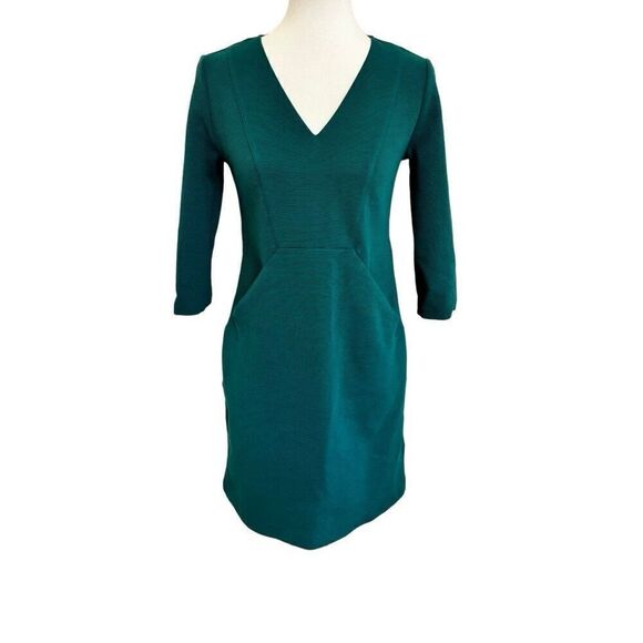 Boden Bronte Ottoman Dress Emerald Green Ribbed 3/4 Sleeves Size 4P - Picture 6 of 6